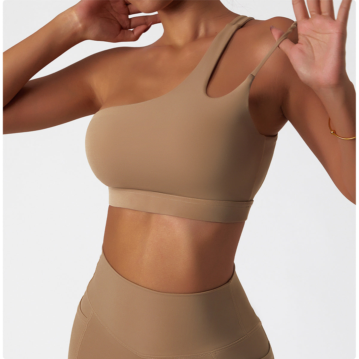 Sollinarry Oblique One Shoulder Shockproof Yoga Bra Cloud Sense Beauty Back Exercise Underwear Irregular Asymmetric Shoulder Strap Running Vest Top