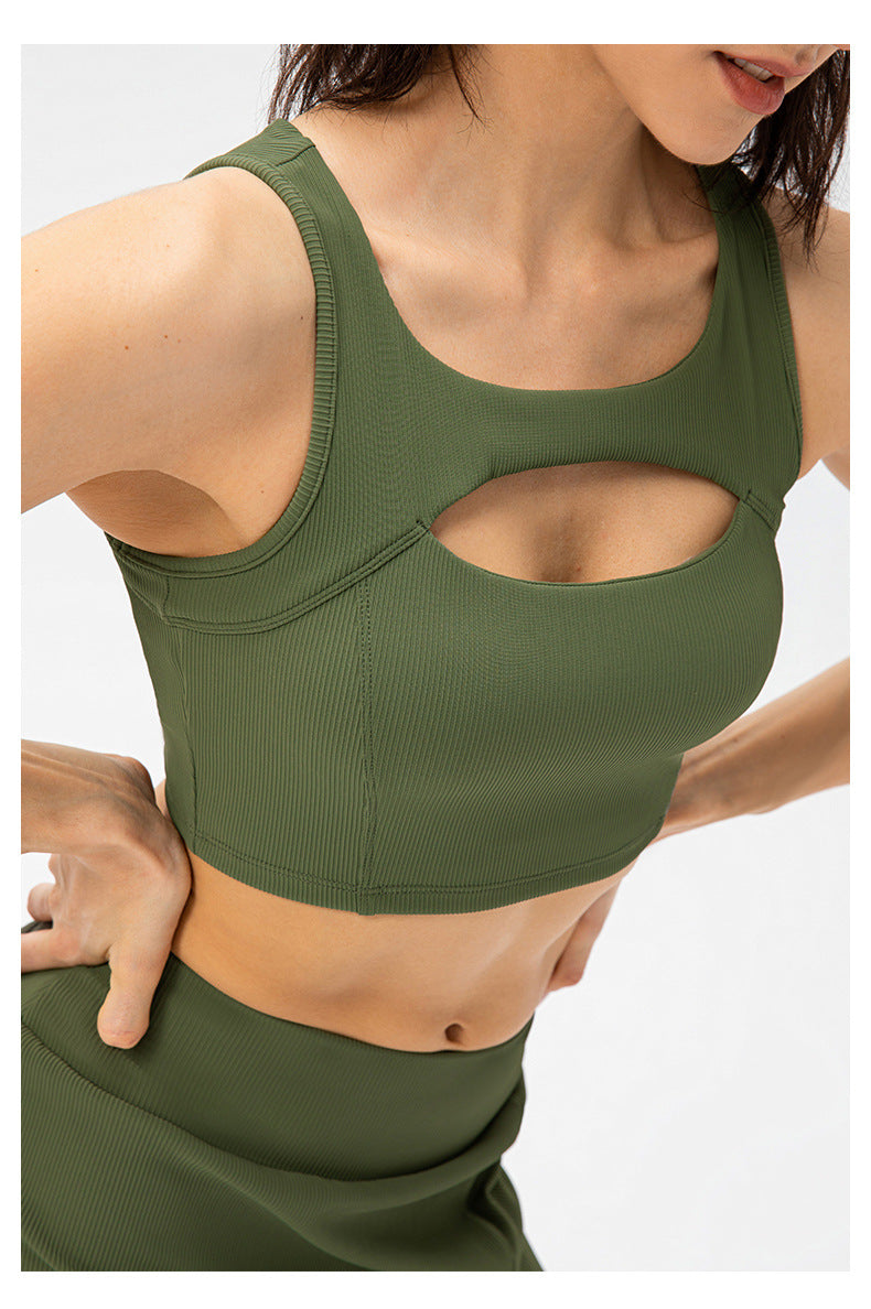 Spring Summer Women Yoga Workout Bra Hollow Out Cutout Out Sexy With Breast Pad Shockproof Running Exercise Underwear Vest