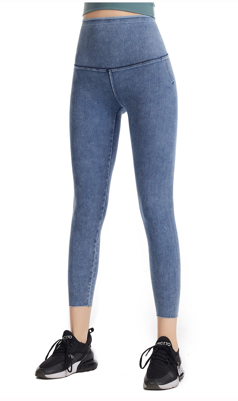 Spring Summer Denim Yoga Weight Loss Pants Women High Waist Slimming Hip Raise Outer Wear Tight Stretch Belly Compression Casual Pants