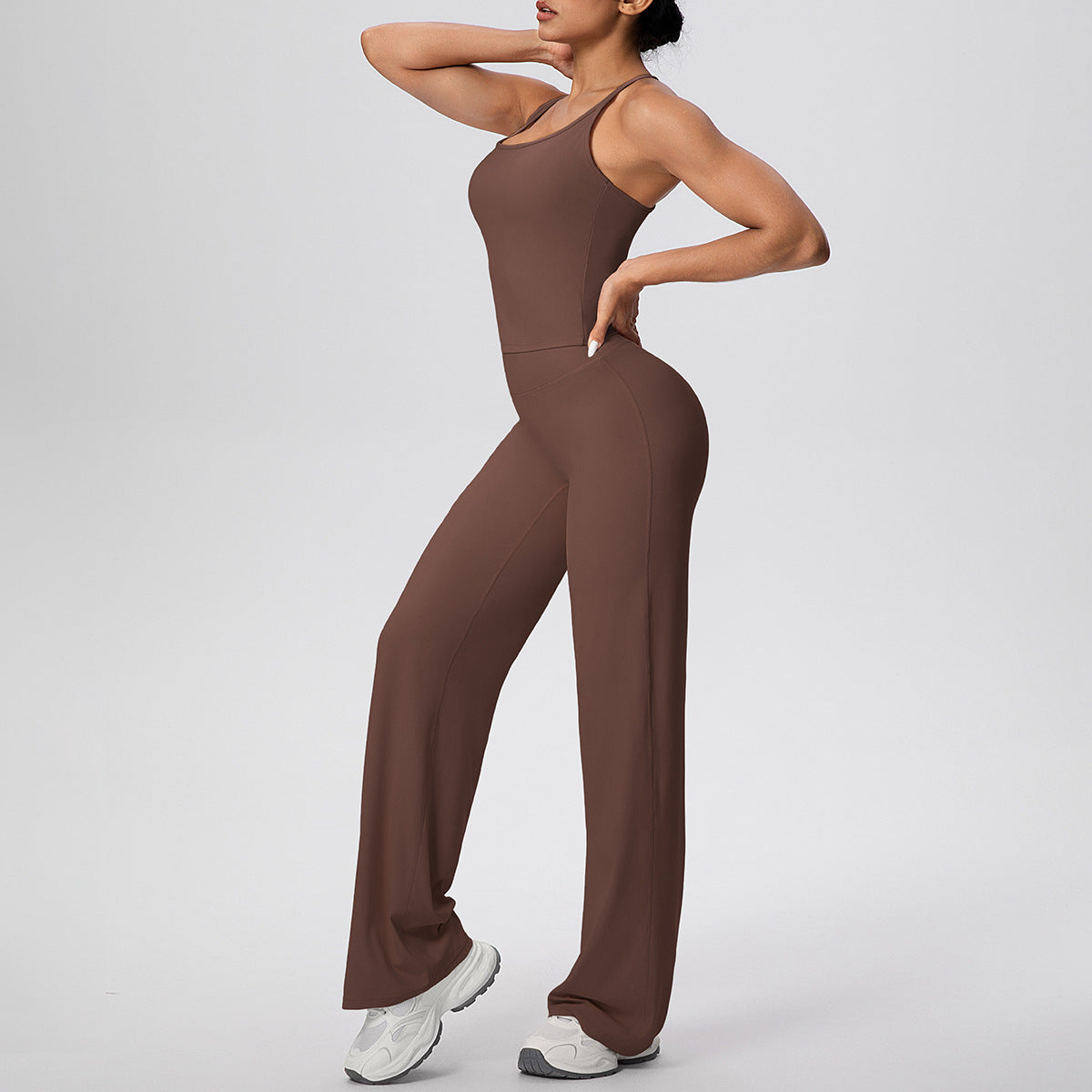 Micro Brushed Solid Color H Shaped Beauty Back Sports Vest Yoga Pants Baggy Straight Trousers Fitness Yoga Wear Suit