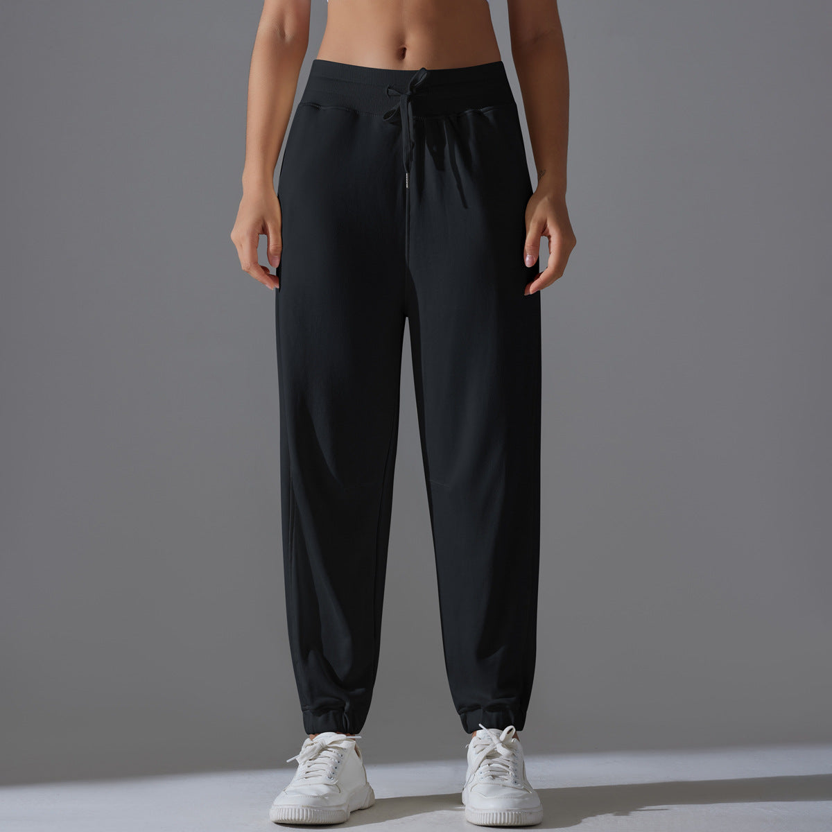 Internet Celebrity Pants Loose Tappered Sports Pants Drawstring Side Pocket Draping Wide Leg Breathable High Waist Fitness Pants Running Pants