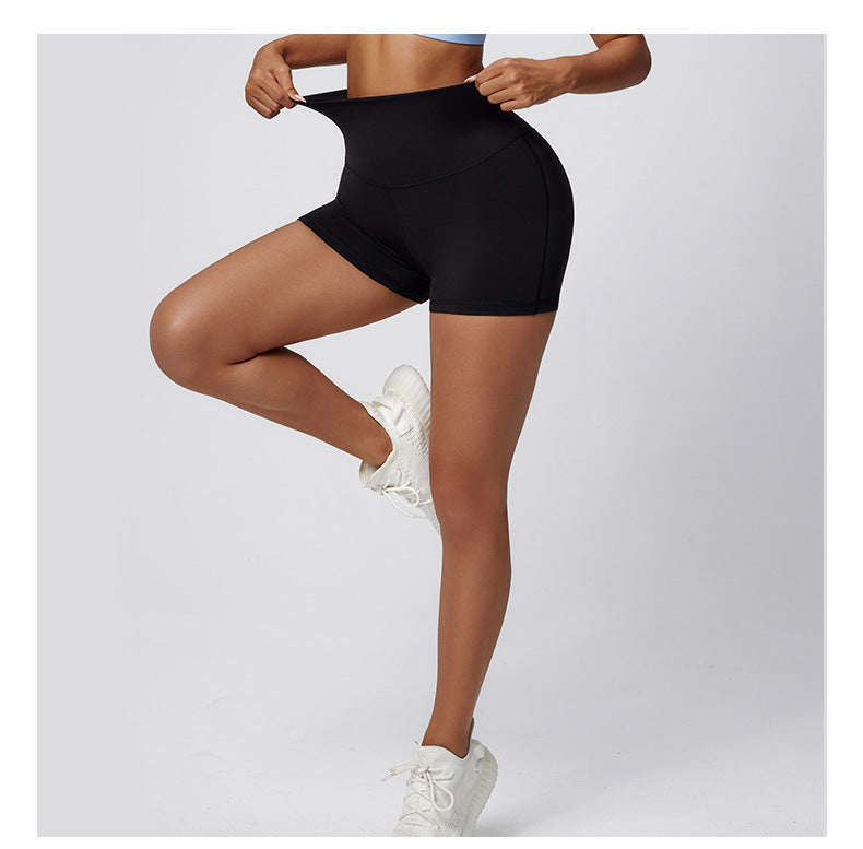Summer Nude Feel Yoga Shorts High Waist Hip Lift Back Waist Cross Cycling Fitness Exercise Short Shorts