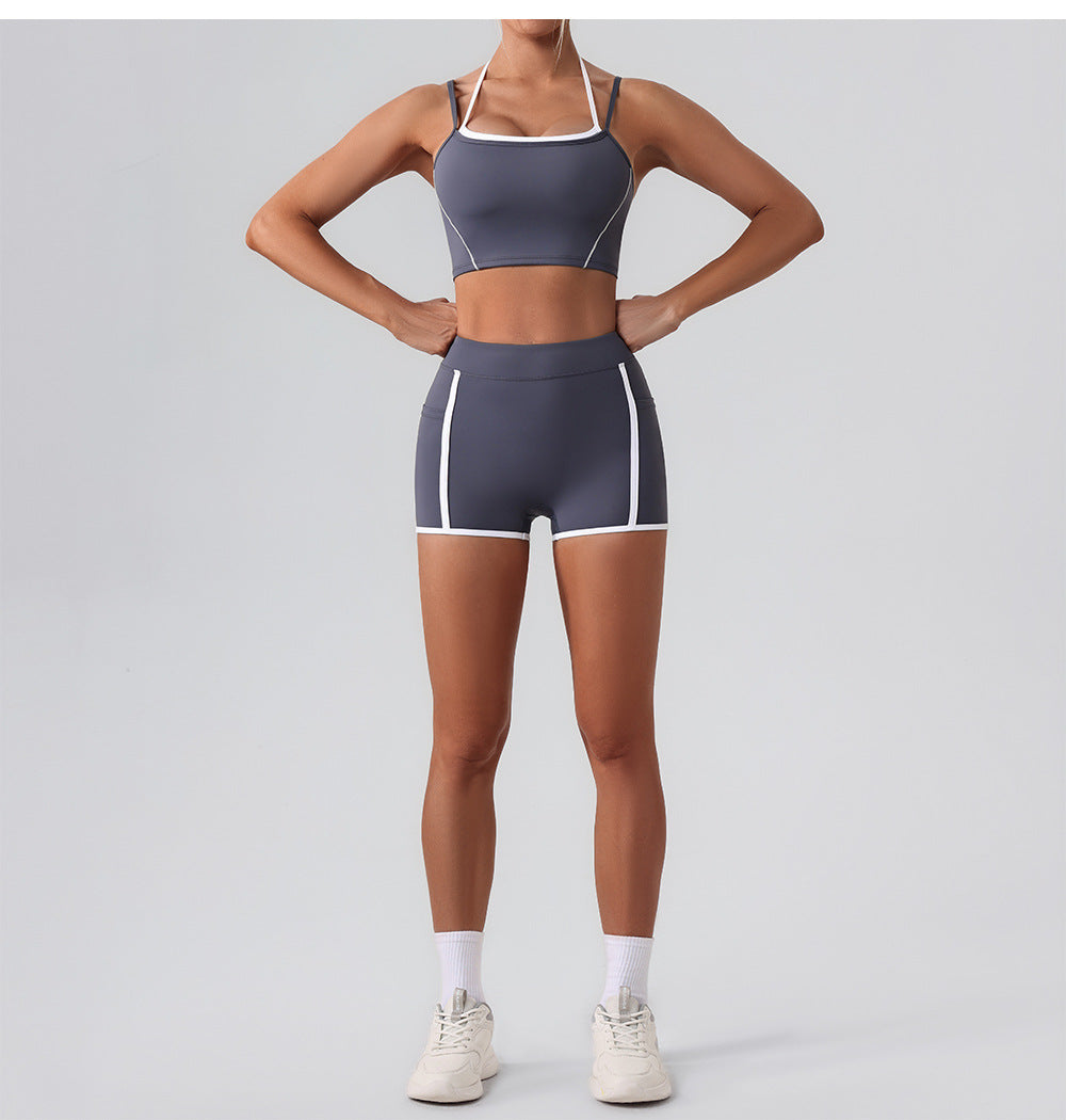 Faux Two Piece Halter Beauty Back Yoga Vest High Strength Running Sports Fitness Nude Feel Adjustable Strap Underwear
