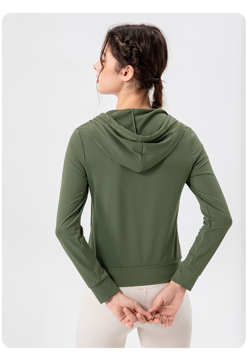 Autumn Yoga Jacket Hooded Slim Fit Workout Clothes High Elastic Breathability Nude Feel Running Exercise Coat