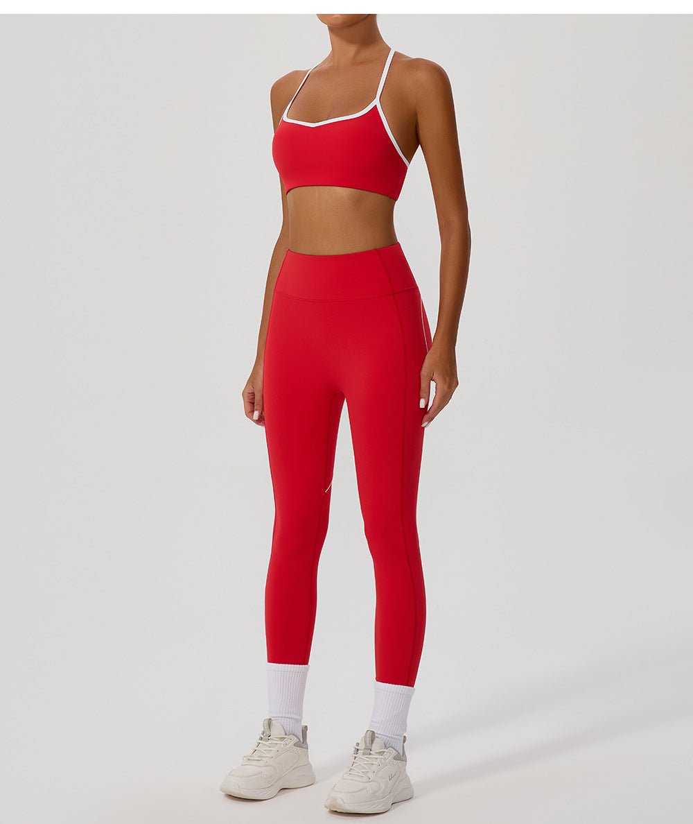 Contrast Color Yoga Clothes High Elastic Hip Lifting Sport Fitness Pants High Waist Nude Feel Outer Wear Running Sports Ninth Pants