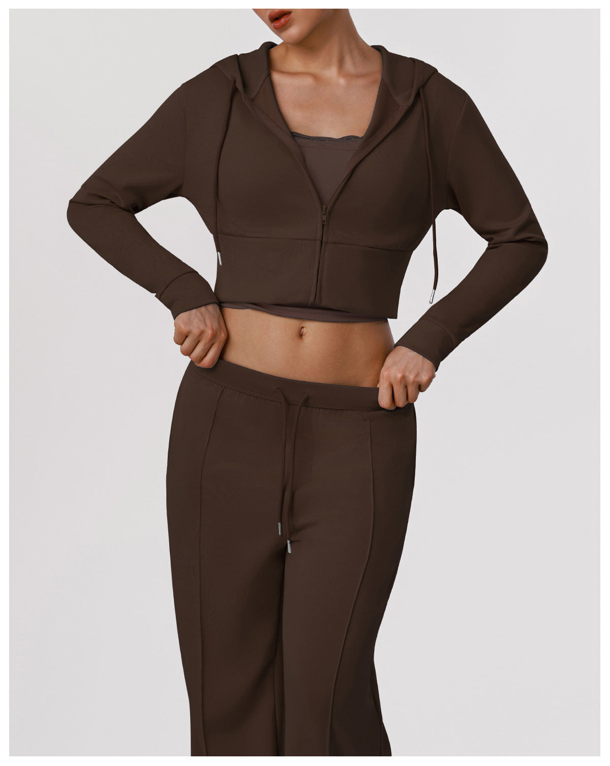 Sports Wide Leg Pants Women Autumn Winter Hooded Long Sleeve Top Yoga Clothes Coat Fitness Two Piece Sets