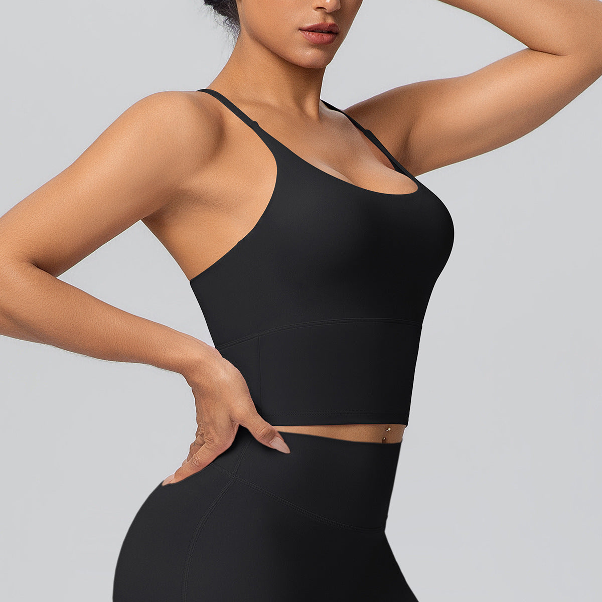 Solid Color Micro Brushed Bra Cross Sling Beautiful Back Sports Vest Casual Running Fitness Top Yoga Clothes