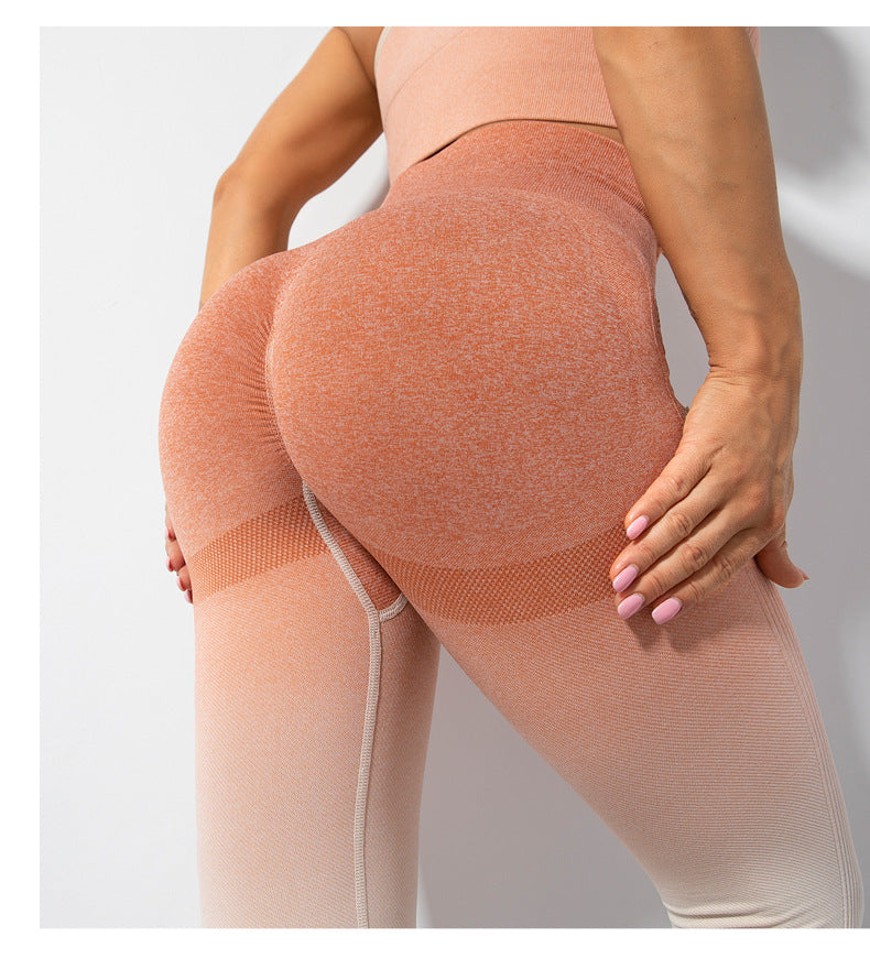 Spring Yoga Pants Women Gradient Hanging Dyed Peach Hip Sports Trousers Fitness Body Shaping Seamless Pants