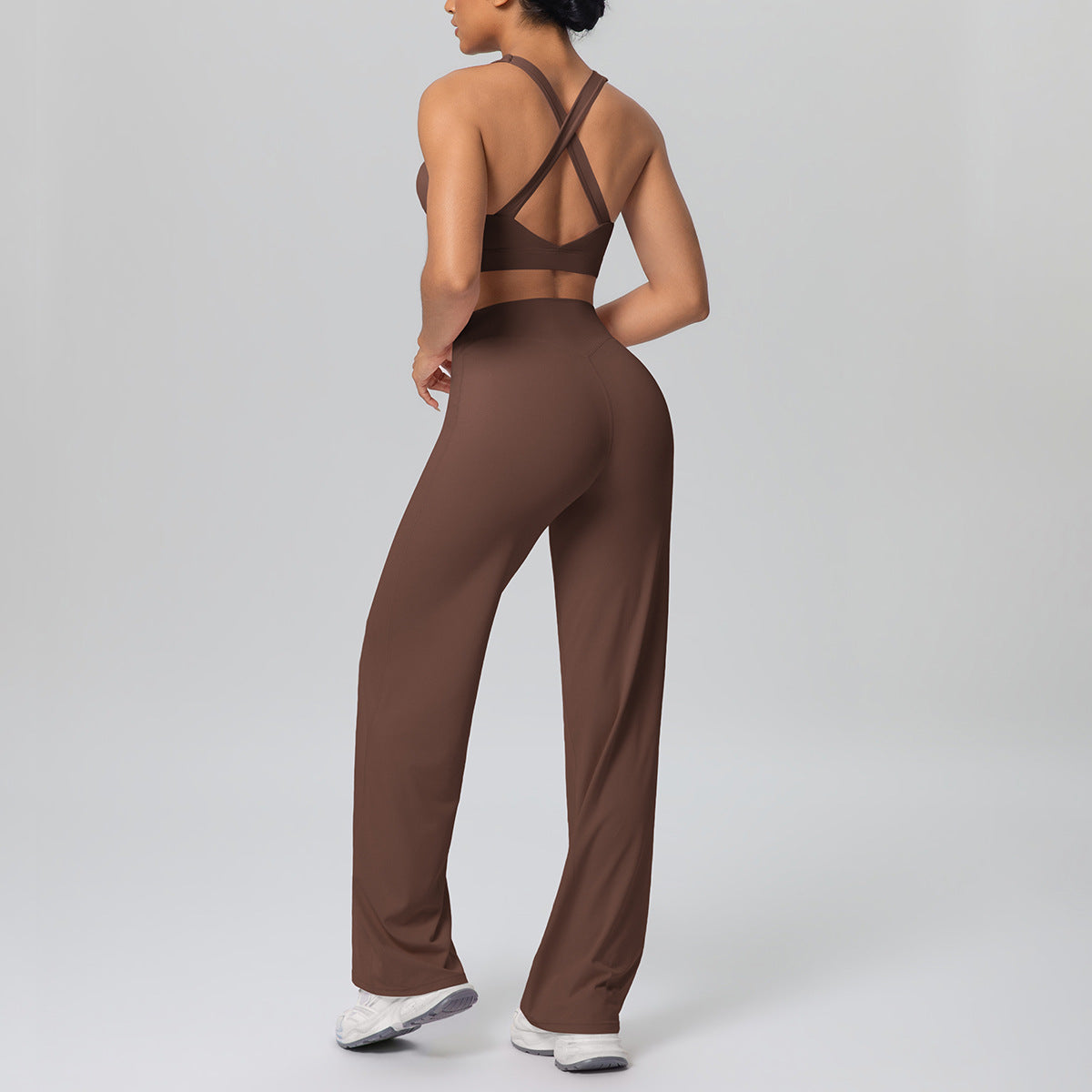 Solid Color Vest Shockproof Push up Cross Strap Bra Nude Feel Straight Leg Pants Yoga Pants Workout Exercise Outfit