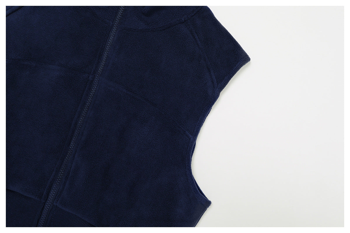 Turtleneck Autumn Winter Velvet Vest Sleeveless Outer Wear Zipper Sports Vest Outdoor Running Top