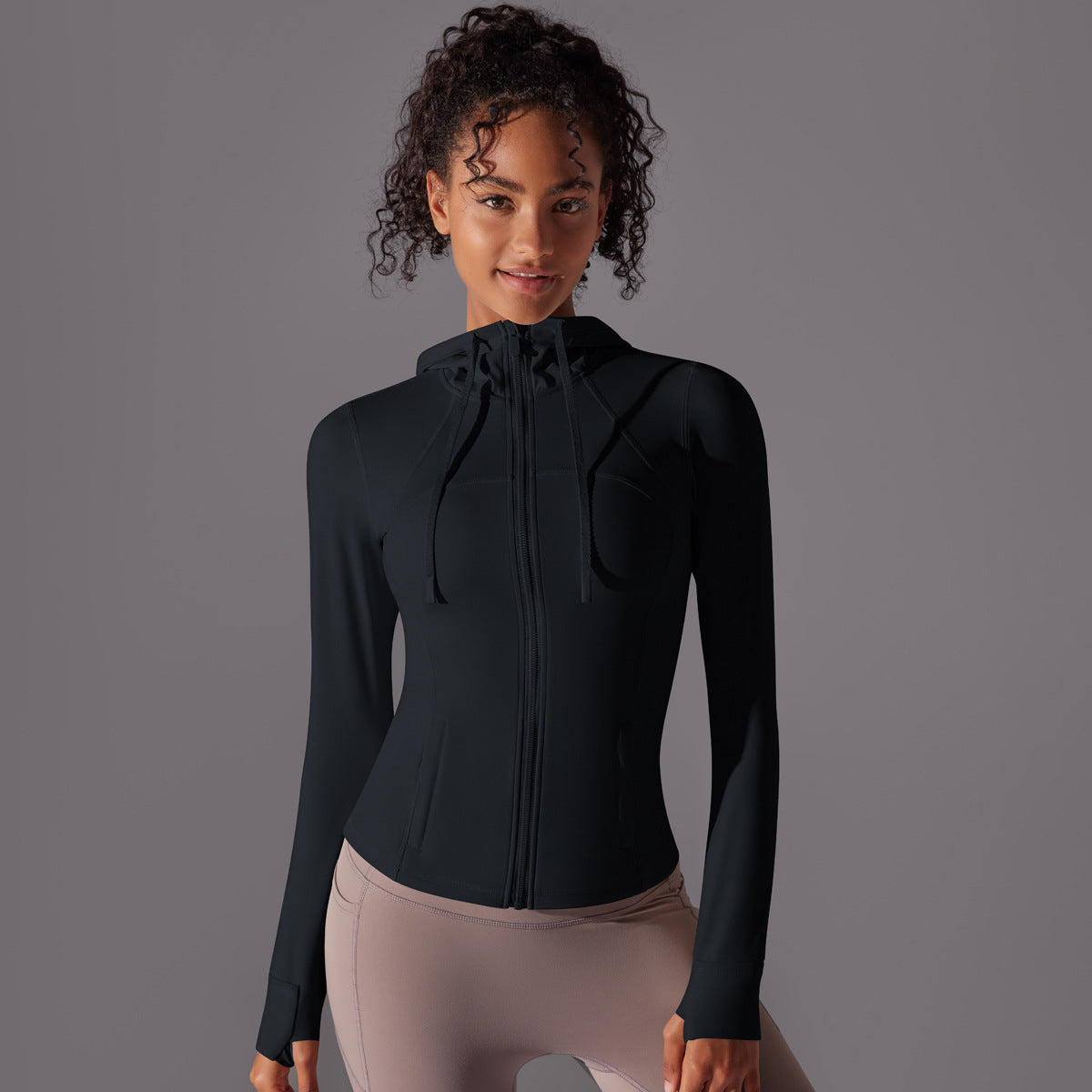 Outdoor Sun Proof Clothes Tight Sports Running Fitness Top Yoga Clothes UV Protection Breathable Hood Zipper Jacket