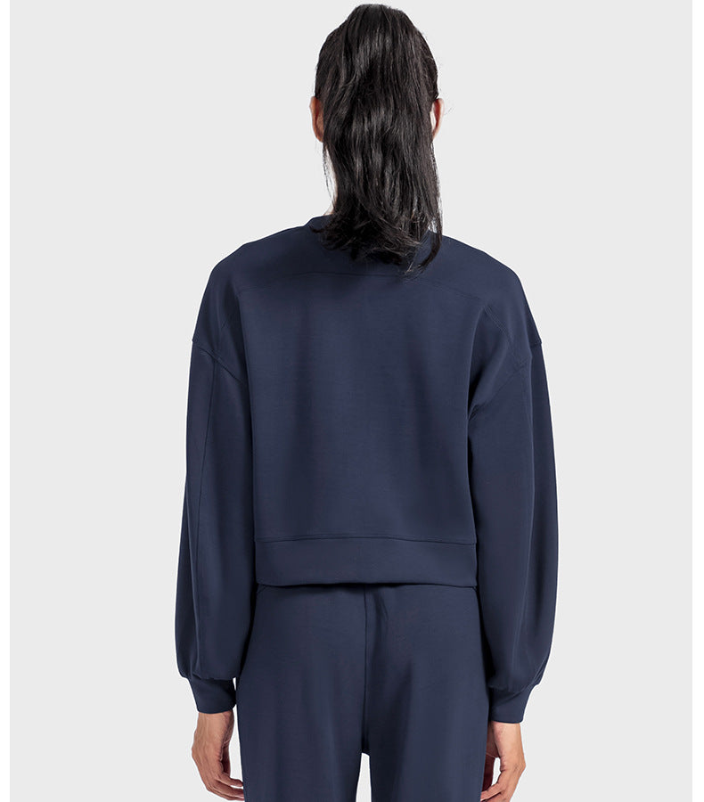 Air Layer round Neck Simple Casual All Match Yoga Long Sleeve Loose Skin Friendly Quick Drying Draping Sports Sweater for Women