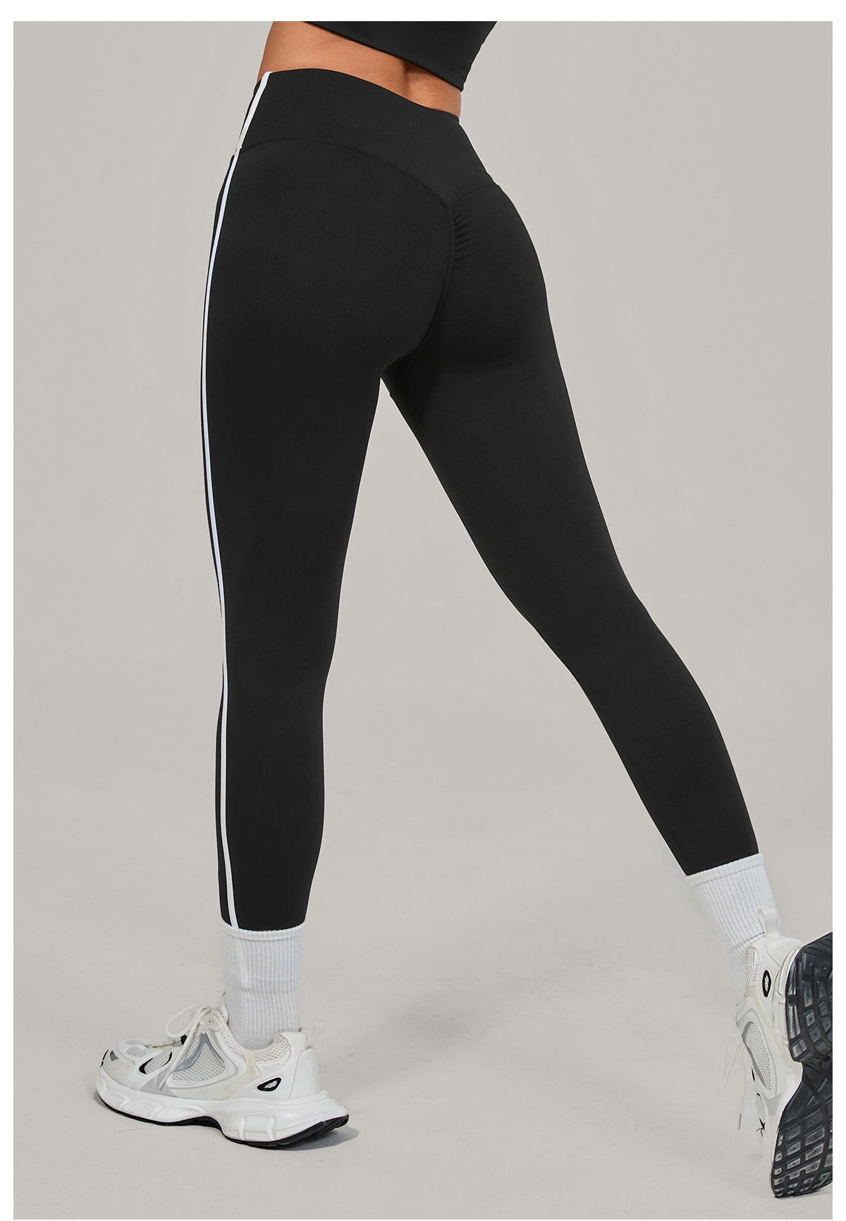 High Waist Invisible Pleated Yoga Pants Color Contrast Patchwork Nude Feel Tight Women Sports Fitness Pants