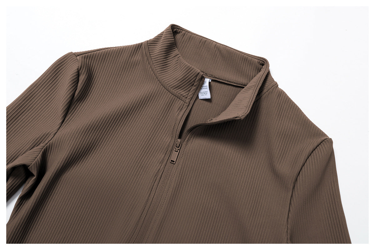 Sollinarry Thread Stand up Collar Slim Fit Yoga Jacket Slimming Outdoor Windproof Top Running Sports Fitness Jacket