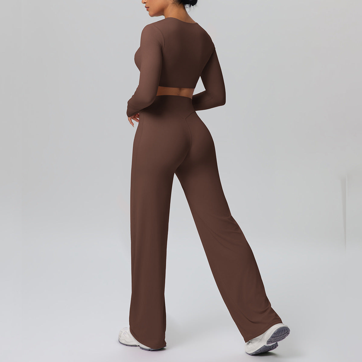 Women Long Sleeve Skin Friendly with Chest Pad Breathable Sports Drooping Straight Pants Yoga Set