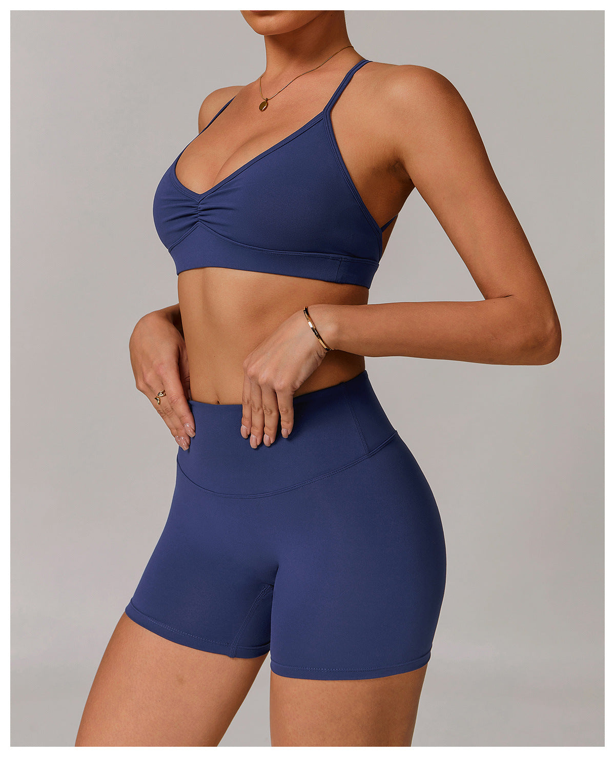 Sollinarry V neck Yoga Bra Cross Back Slimming Pleated Underwear Running Sports Workout Bra
