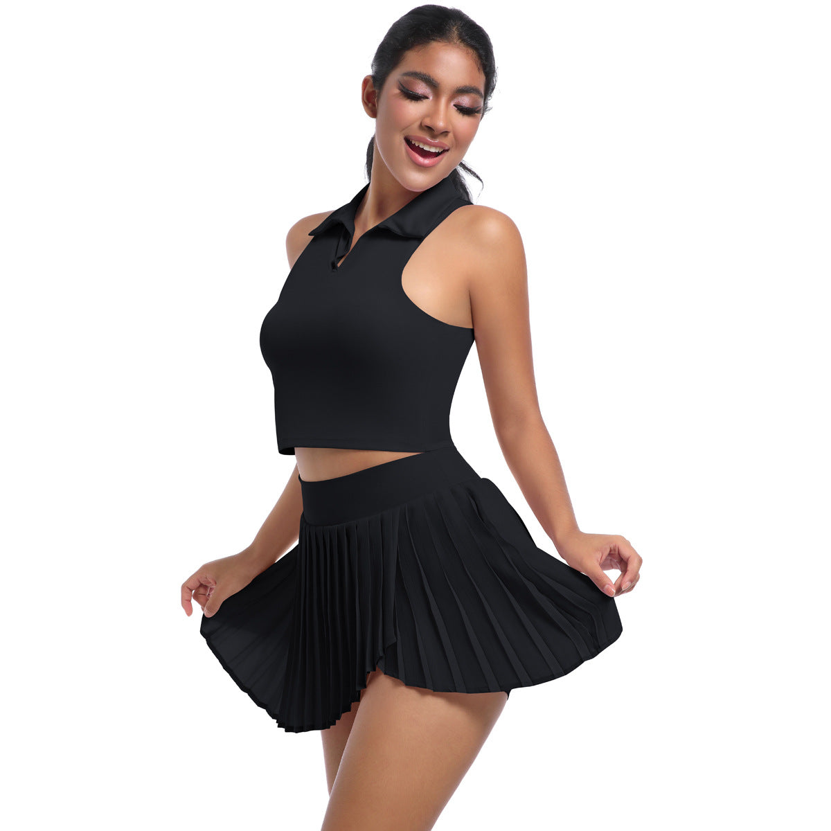 Summer Outdoor Casual T shirt Running Sports Yoga Workout Clothes Suit Breathable Yoga Nude Feel Tennis Two Piece Sets