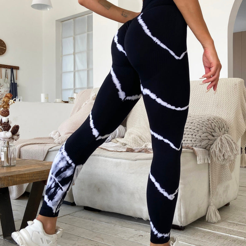 High Top Sports Yoga Pants Sexy Hip Lifting Moisture Absorption Quick Drying Outfit Tie Dyed Ankle Length Pants