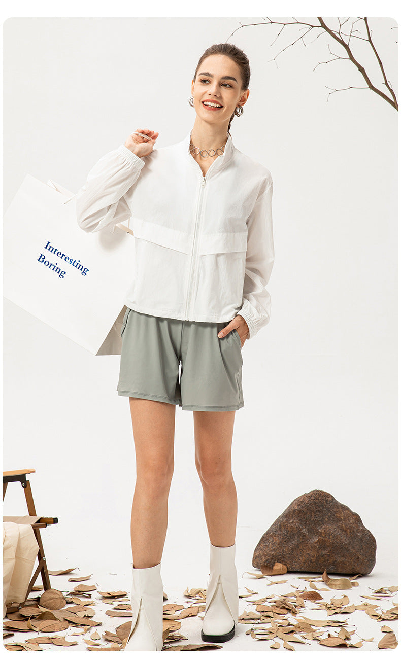 Outdoor Sports Windbreaker Women Loose Casual Yoga Clothes Zipped Stand Collar Running Fitness Jacket