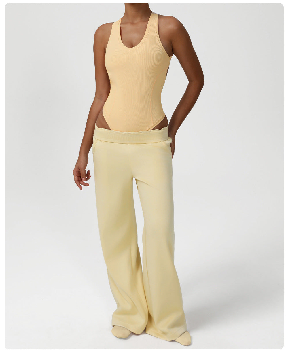 Loose Casual Straight Leg Wide Leg Pants Yoga Clothes Dance Training Sports Trousers Mop Pocket Sweatpants