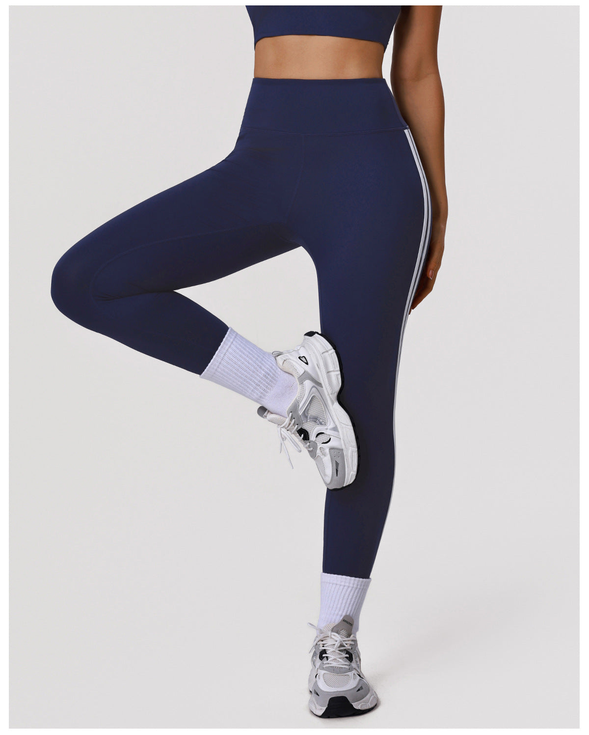 Sports Yoga Double Striped Tights Women Elastic High Waist Abdominal-Shaping Slimming Hip Lifting Running Workout Ankle Length Pants