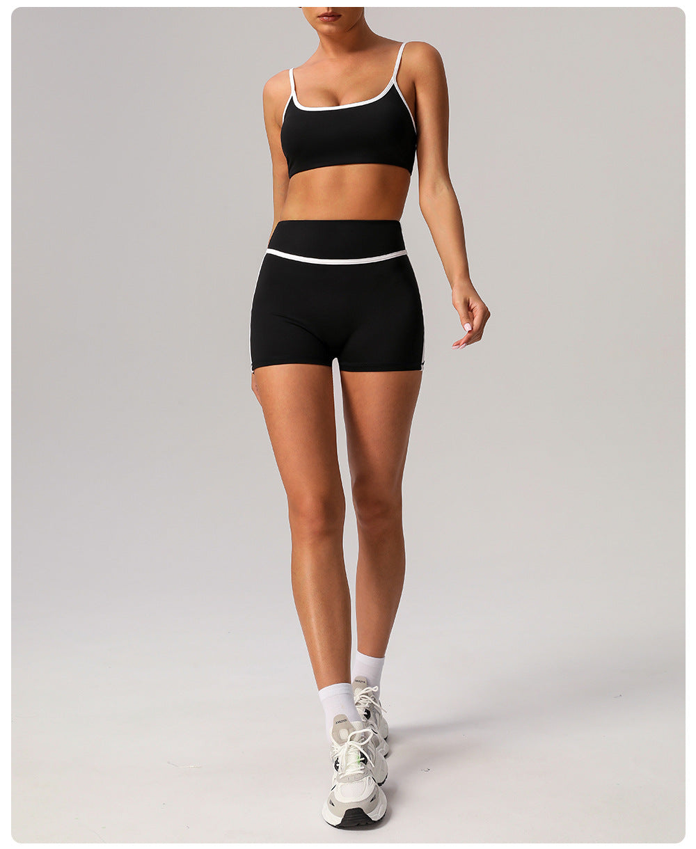 Contrast Color Thin Belt Sports Underwear Gather Shockproof Yoga Bra with Pad Outdoor Running Fitness Clothes