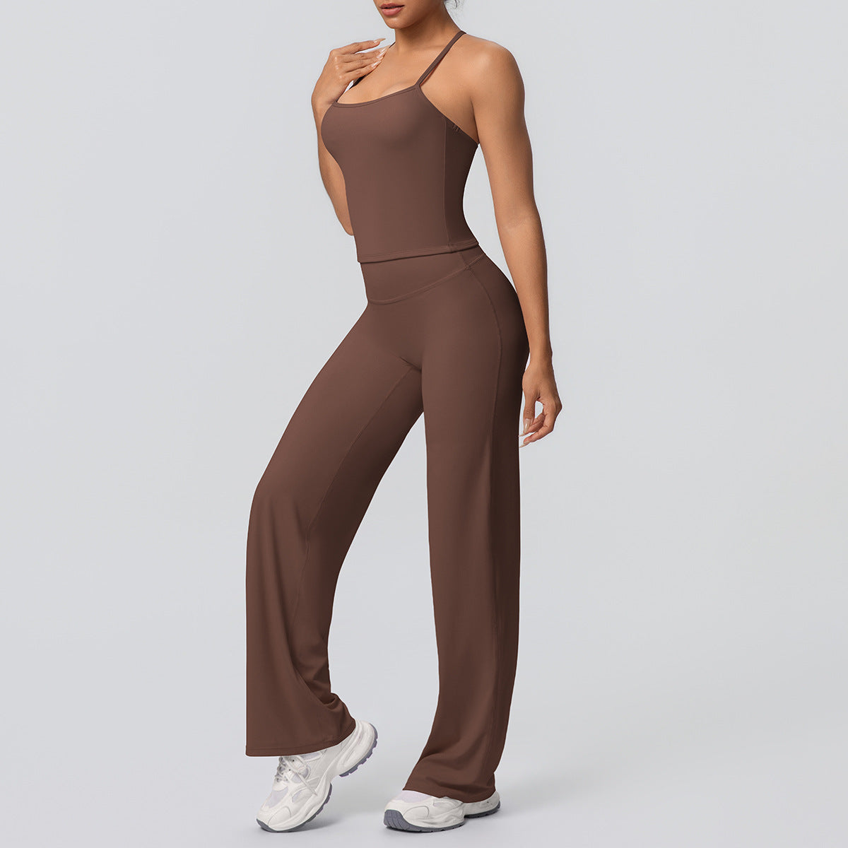 Women Nude Feel Solid Color Sports Sling Vest Abdominal Shaping High Waist Straight Leg Pants Yoga Clothes Leggings Yoga Set