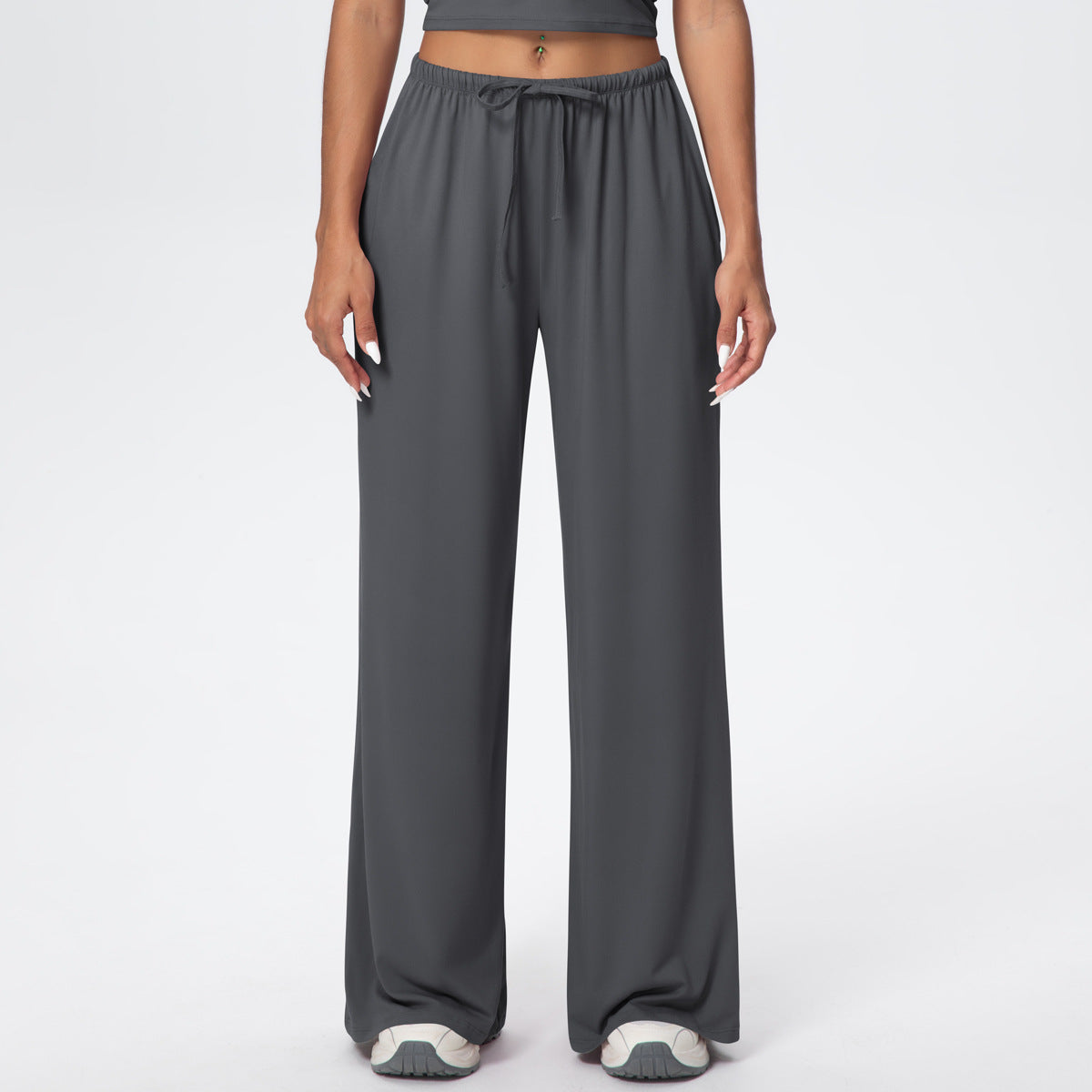 Brushed Trousers Draping Side Pocket Wide Leg Pants Loose Casual Pants Women Sports Fitness Elastic Drawstring Trousers