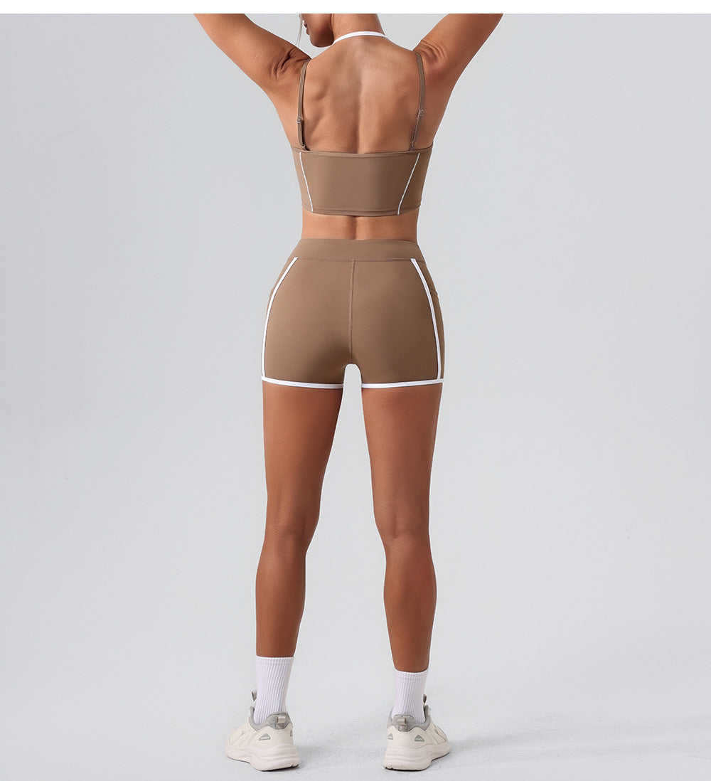 Faux Two Piece Halter Beauty Back Yoga Vest High Strength Running Sports Fitness Nude Feel Adjustable Strap Underwear