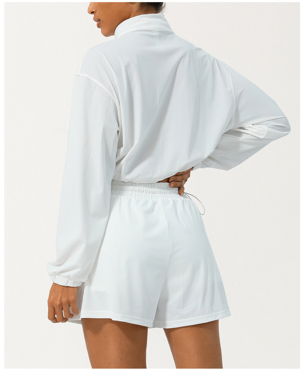 Summer Half Zipper Turtleneck Sun Protection Yoga Clothes Coat UV Protection Outdoor Skin Clothing Hoodie With Drawstrings Sun Protective Clothing