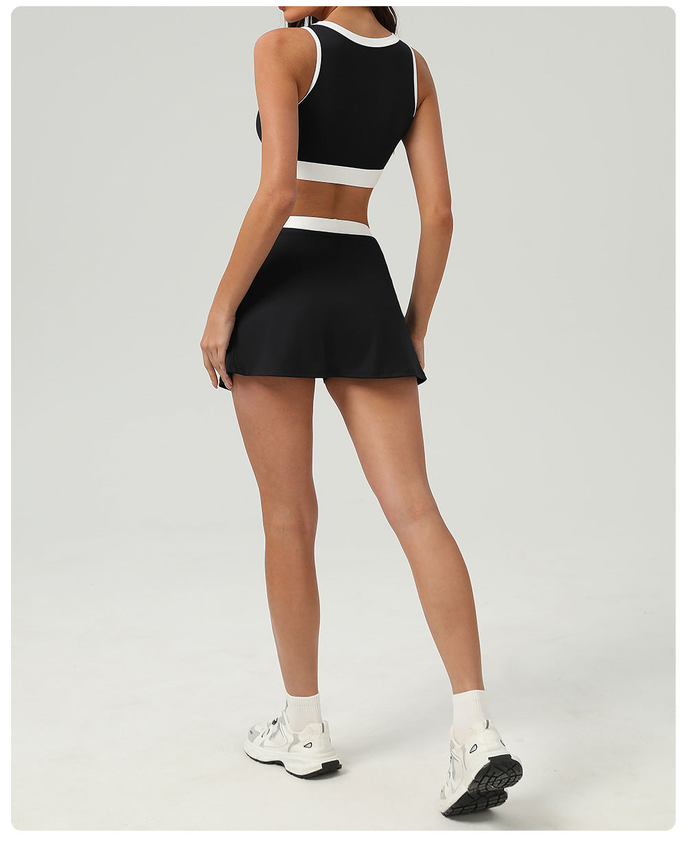 Contrast Color Sports Bra Tennis Skirt Set Women Quick Drying Anti Emptied Pantskirt Sports Set