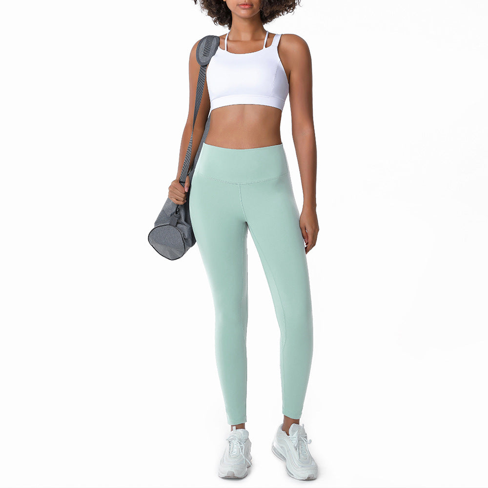 Nude Feel Yoga Pants Women Double Sided Brushed Breathable Tight Sports Pants High Waist Hip Lift Running Training Workout Ankle Length Pants