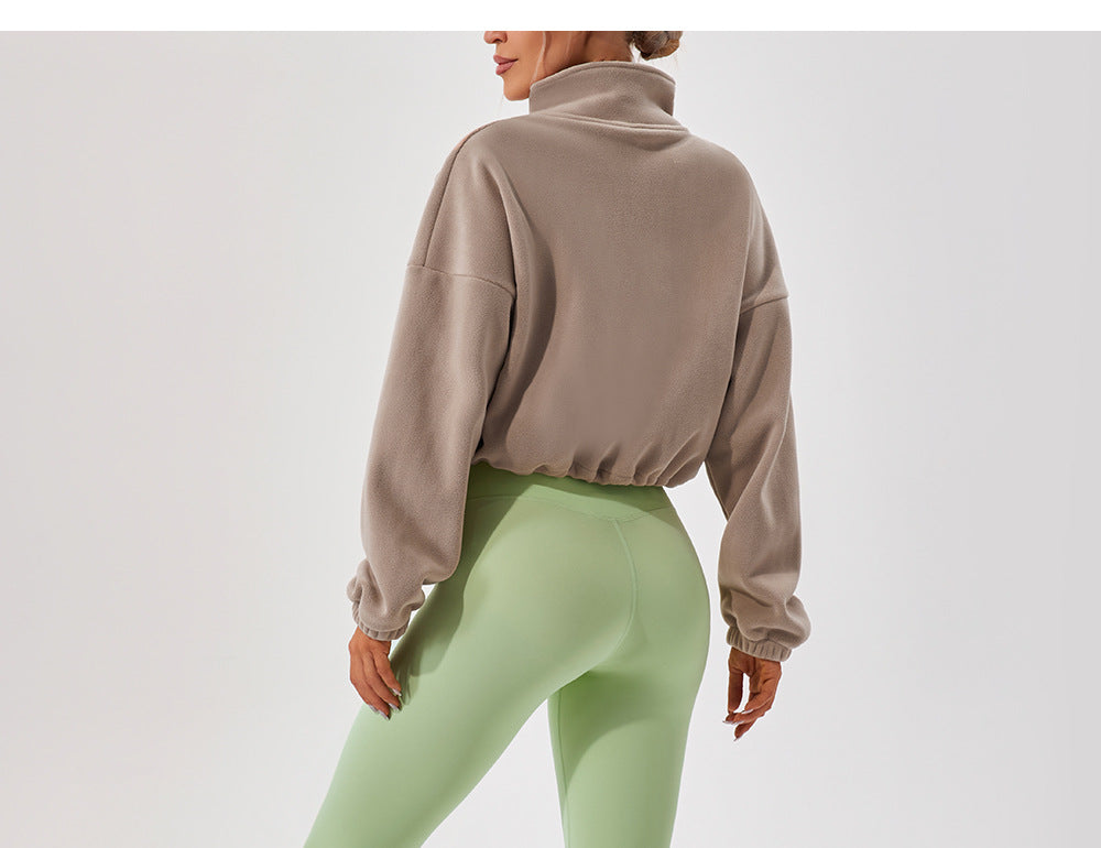 Winter Outdoors Cashmere Sports Jacket Women Stand Collar Loose Fleece Warm Running Casual Short Coat