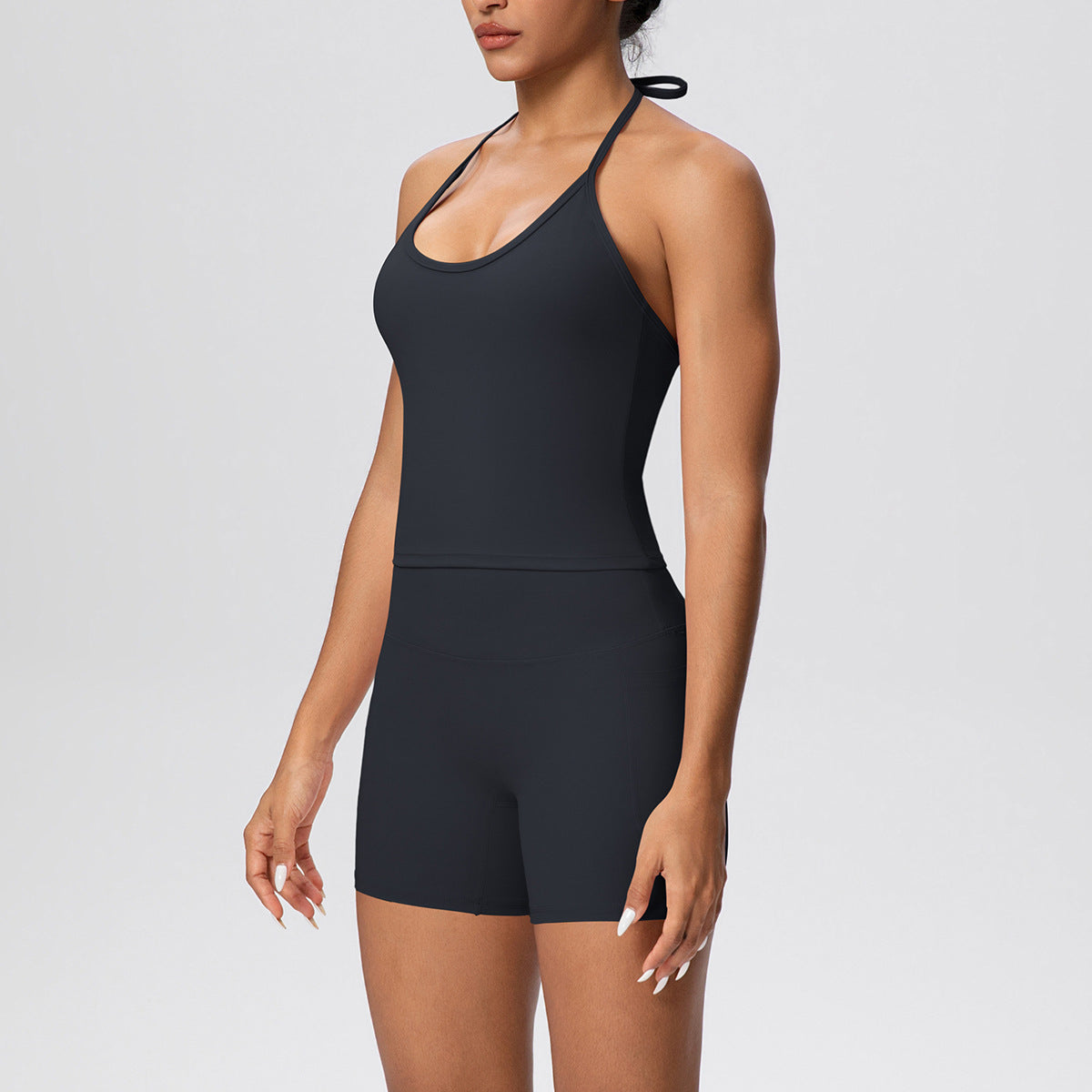 Women Cloud Sense Solid Color Lace Strap Beauty Back Yoga Vest Pocket Shorts Sports Slim Fitting Yoga Set