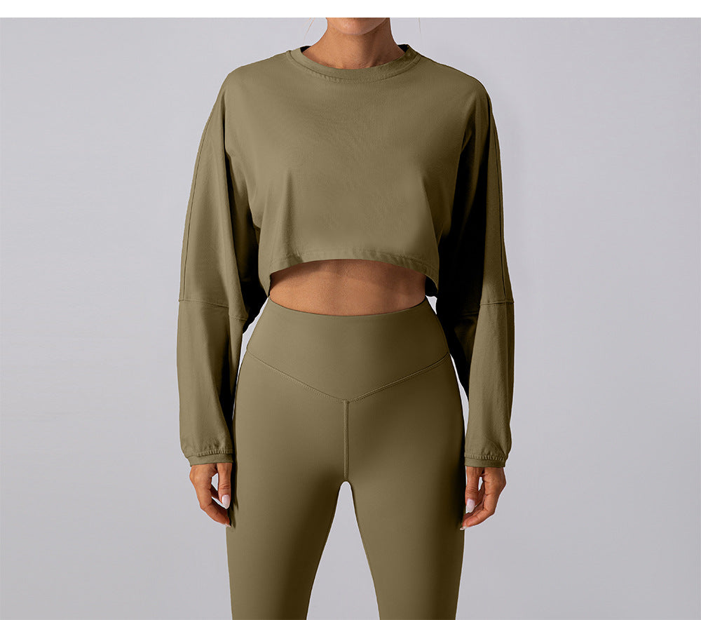 Round Neck Sweater T Shirt Short Sports Bottoming Shirt Yoga Running Loose Long Sleeve Top Women