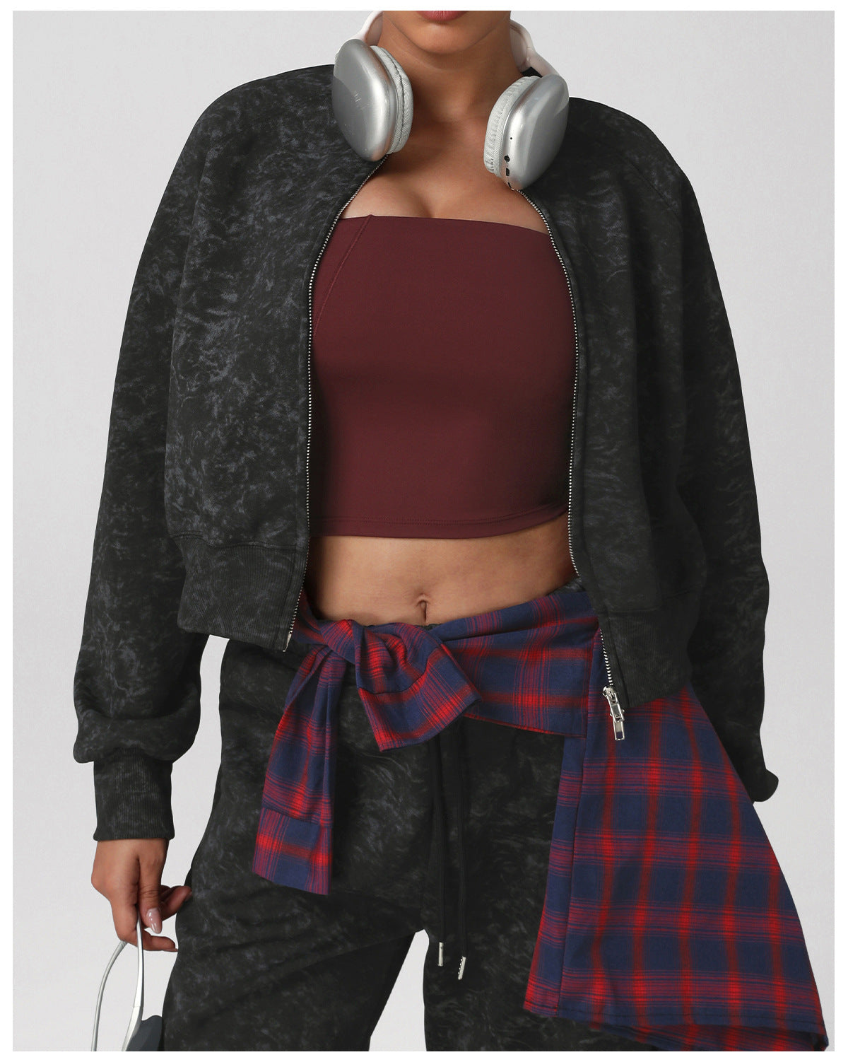 Autumn Winter Tie Dyed Printed Fitness Jacket High Sense Cardigan Varsity Jacket Sports Jacket Outdoor Running Sweater