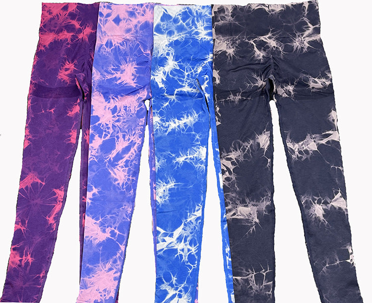 Seamless Knitted Tie Dyed Yoga Clothes Fitness Suit Sports High Waist Elastic Pants Women