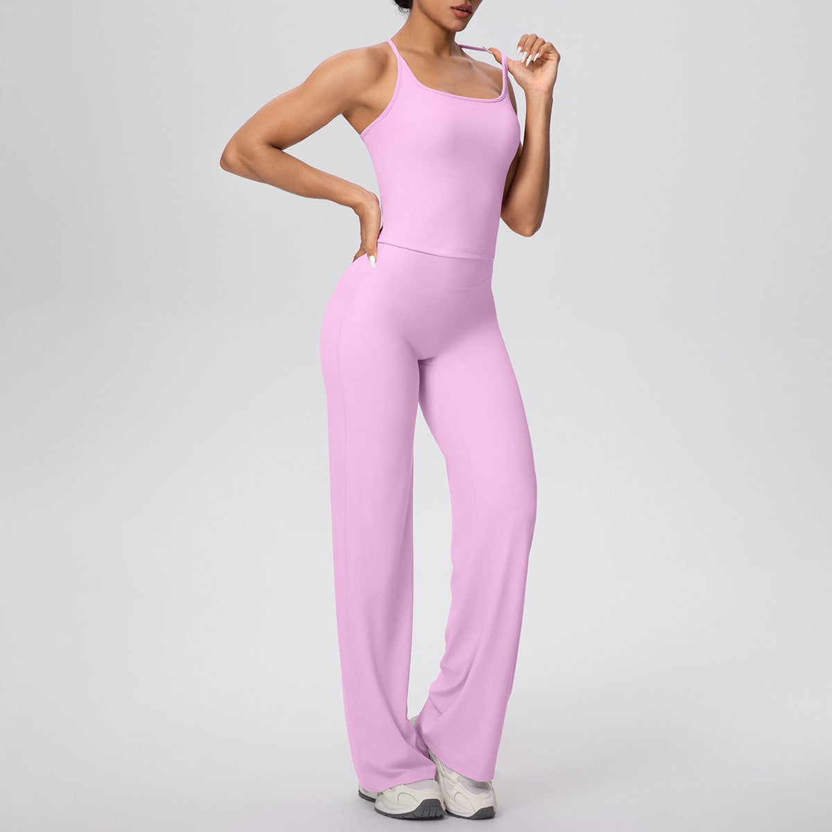 Micro Brushed Solid Color H Shaped Beauty Back Sports Vest Yoga Pants Baggy Straight Trousers Fitness Yoga Wear Suit