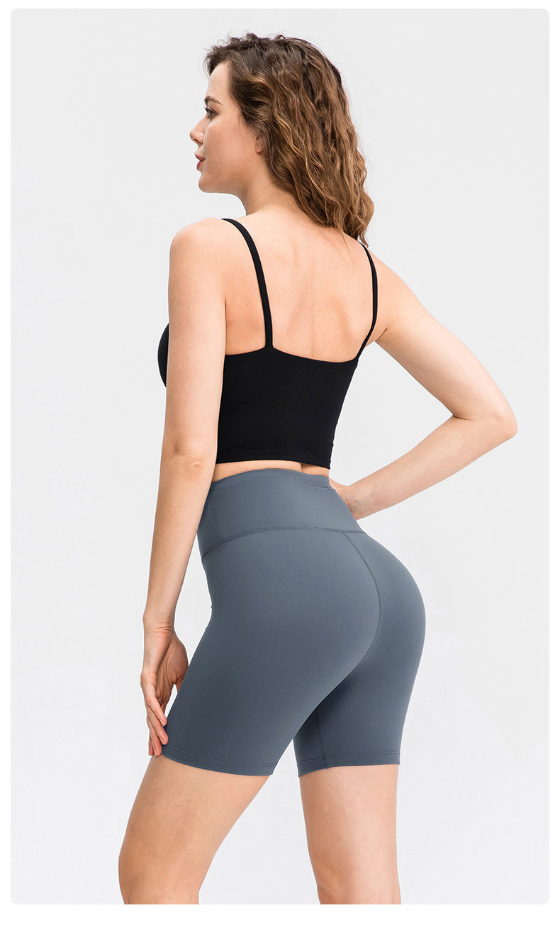 Nude Feel Yoga Shorts Women Double Sided Brocade Brushed Tight Sports Pants High Waist Hip Lift Fitness Shorts