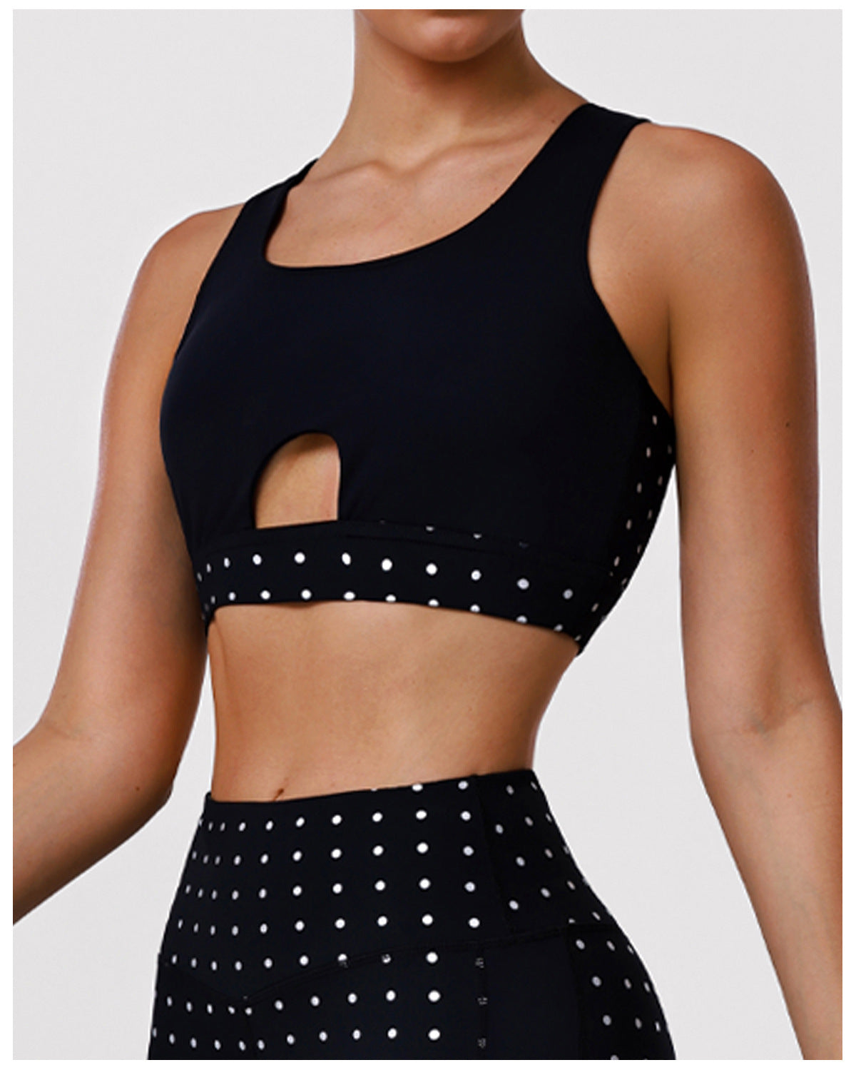 Polka Dot Yoga Bra Stitching Mesh Vest with Pad Beauty Back Push up Shockproof Sports Workout Underwear