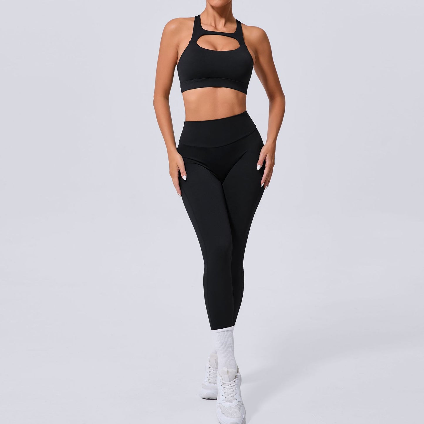Autumn Sand Winter Pocket Nude Feel Tight Yoga High Waist Quick Drying Running Sports Workout Clothes Two Piece SetS