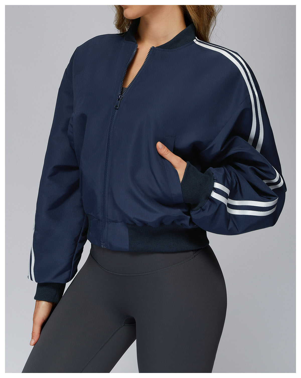Autumn Winter Loose Cotton Coat Coat Pocket Zipper Thermal Sports Coat Outdoor Mountaineering Running Top