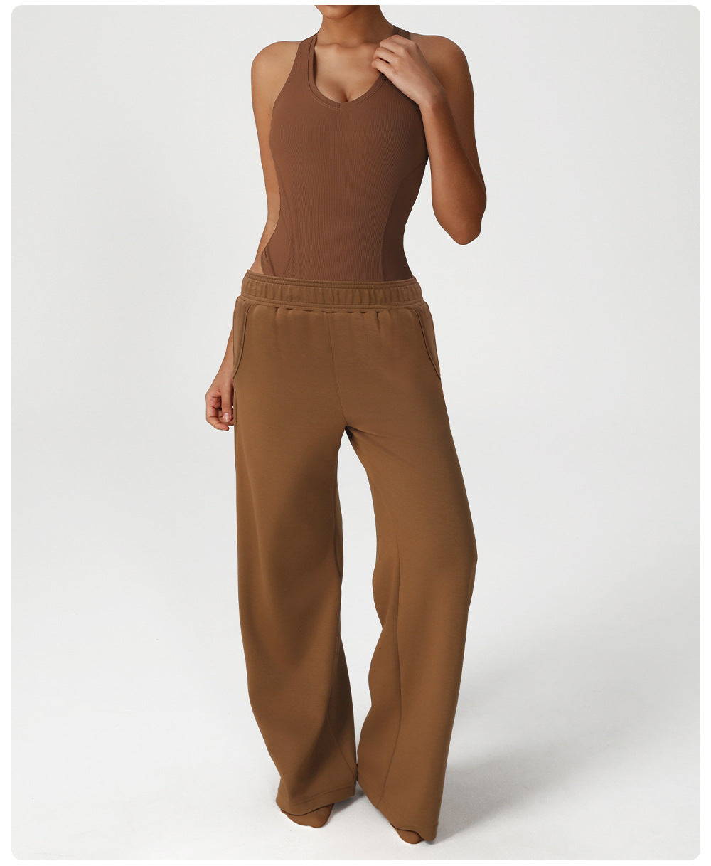 Loose Wide Leg Pants Yoga Set One Piece Women Dance Training Sports Bottoming Skinny Jumpsuit