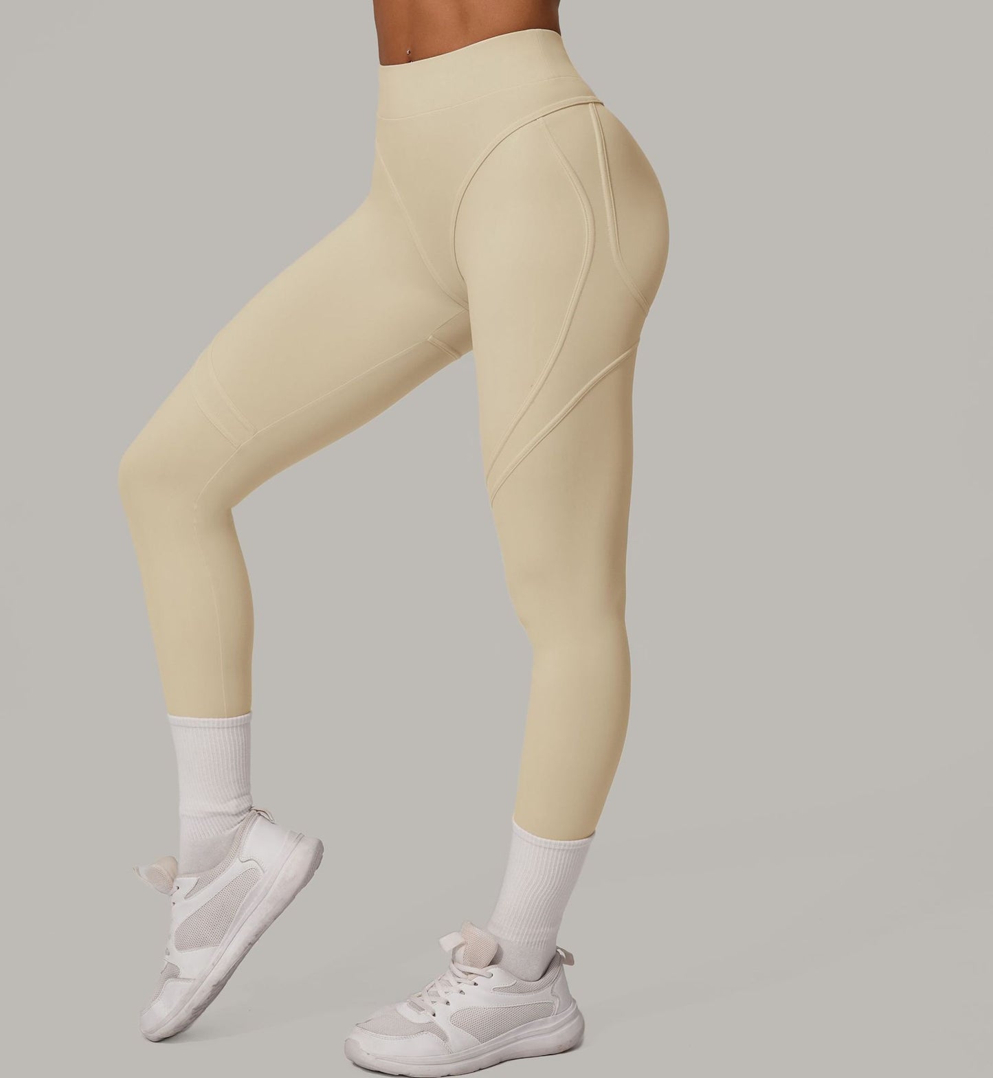 Autumn Sand High Waist Hip Lift Brushed Yoga Pants Running Quick Drying Fitness Pants Waist Slimming Hip Tight Sports Pants