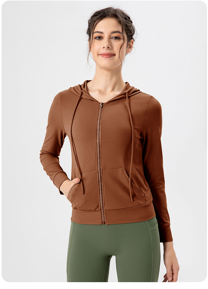 Autumn Yoga Jacket Hooded Slim Fit Workout Clothes High Elastic Breathability Nude Feel Running Exercise Coat