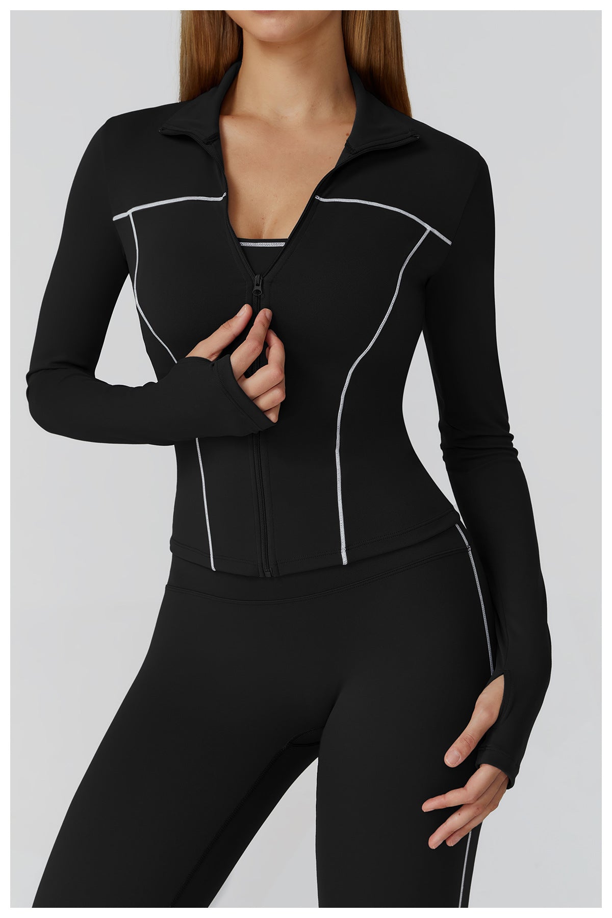 Contrast Color Brushed Yoga Coat Zipper Windproof Slim Jacket Outdoor Sports Running Fitness Clothes Women