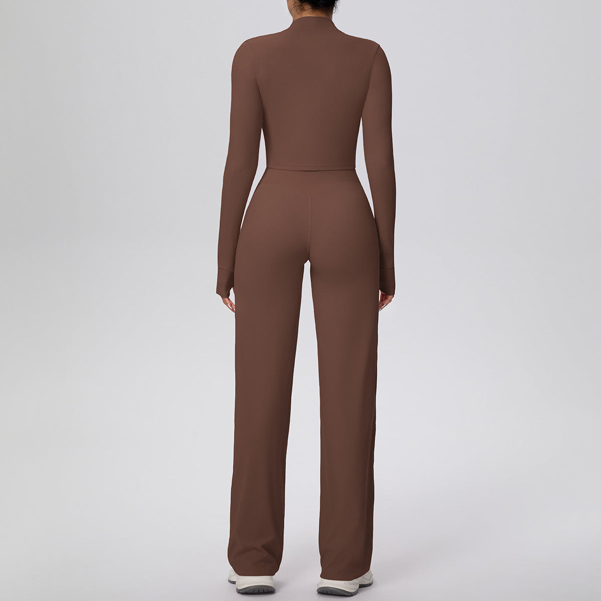 Micro Brushed Solid Color Zipper Jacket Sports Long Sleeve Running Baggy Straight Trousers Fitness Yoga Wear Suit Women
