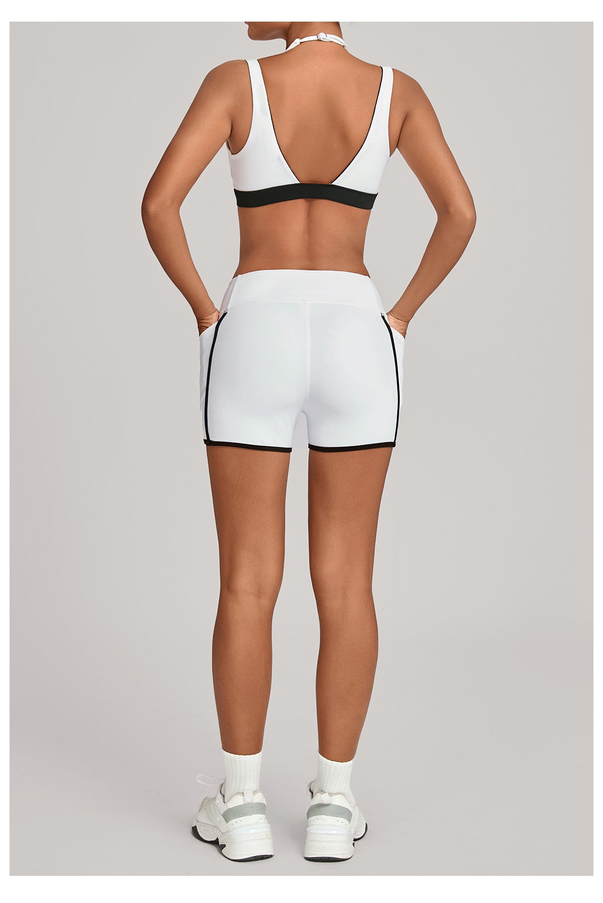 Autumn Sand Color Contrast Patchwork Yoga Pocket Tight Sports Women Outdoor Running Fitness Yoga Two Piece Sets