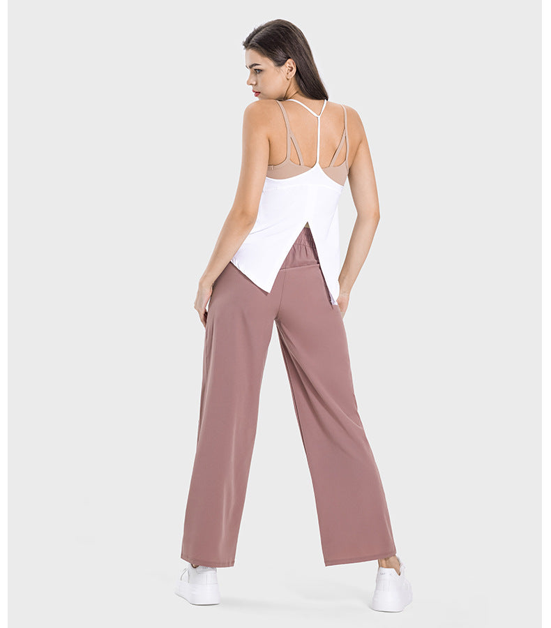 Pocket Slim Fit Slimming High Waist Hip Lift Casual Sports Pants Women Elastic Drawstring Waist Straight Leg Pants