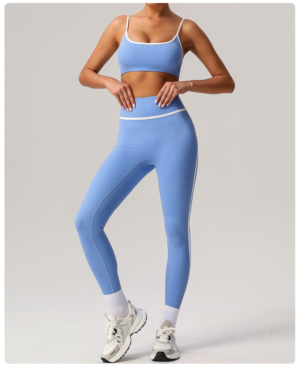 Contrast Color Thin Belt Sports Underwear Gather Shockproof Yoga Bra with Pad Outdoor Running Fitness Clothes